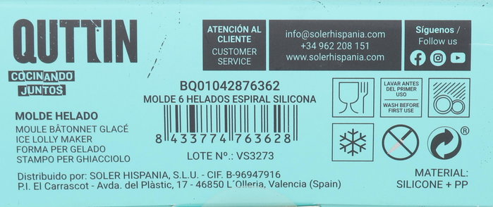 Quttin Molde 6 Helados Espiral Silicona
