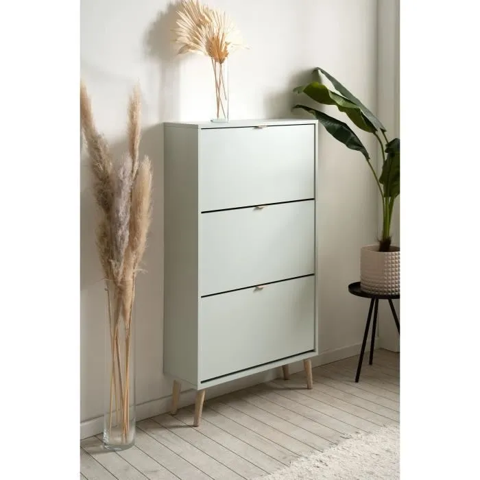 Zapatero VIGO 49A Verde pastel Patas de madera maciza 70 x 24 x 125 cm