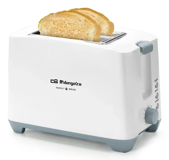 Orbegozo TO 3020 Tostadora de 2 Rebanadas, 750W, 7 Niveles de Tostado, Función Descongelar/Calentar, Parada Rápida, Bandeja Recogemigas - Color Blanco y Gris
