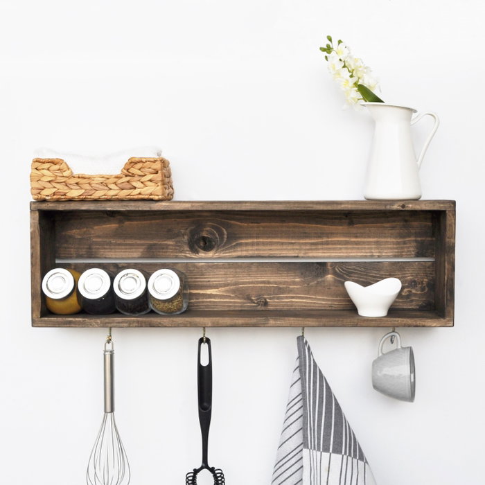 Hanah Home Aa072 Estantería de Cocina Madera de Abeto Nogal 70x21x10 cm