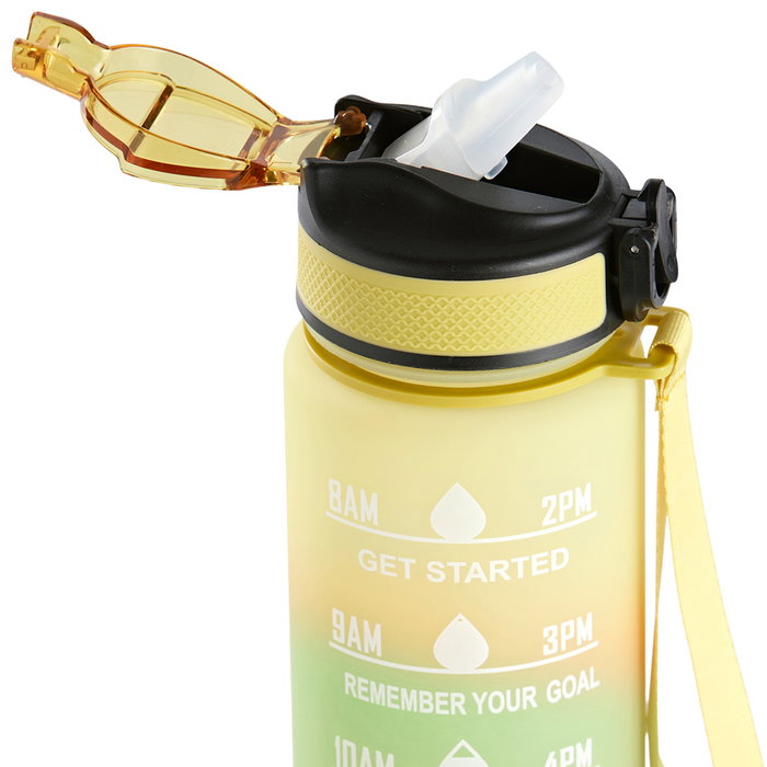 Day Botella Motivacional 900 Ml con Marcador de Tiempo y Correa para Beber Agua Diaria, PETG Day Botella Motivacional 900 Ml con Marcador de Tiempo y Correa para Beber Agua Diaria, PETG