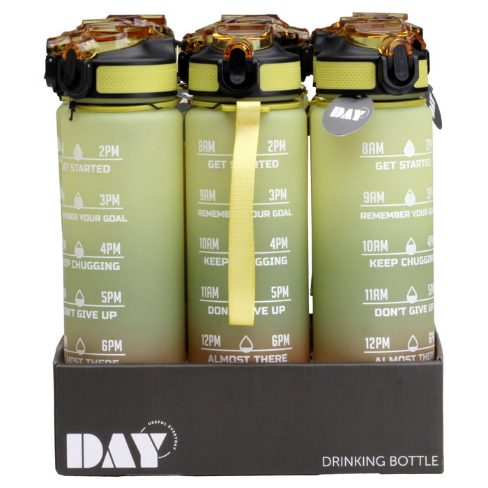 Day Botella Motivacional 900 Ml con Marcador de Tiempo y Correa para Beber Agua Diaria, PETG Day Botella Motivacional 900 Ml con Marcador de Tiempo y Correa para Beber Agua Diaria, PETG