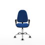 Silla de oficina Algarra con mecanismo Contacto permanente básico tapizada con Similpiel color Azul. Equipada con Base cromada, Brazos fijos y Ruedas de parqué