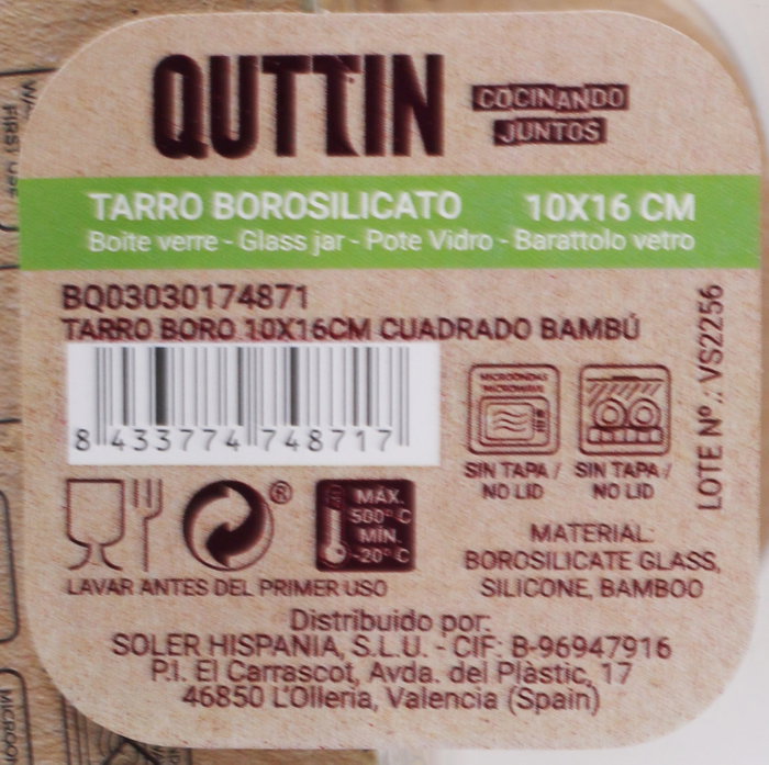 Quttin Tarro Boro Cuadrado con Bambú 1200ml (Pack de 12)