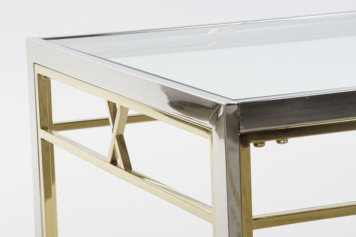 DKD Home Decor Mesa de Centro de Acero y Cristal Plateada