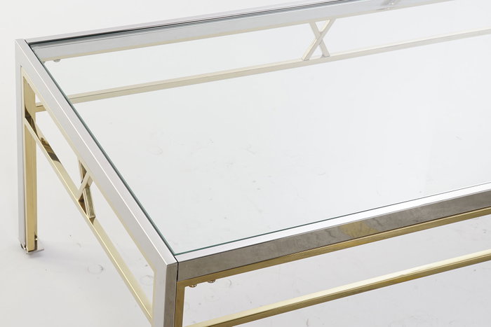 DKD Home Decor Mesa de Centro de Acero y Cristal Plateada