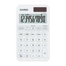 Casio SL-310YC-WE - Calculadora de oficina de 10 dígitos con pantalla grande, función de impuestos, alimentación solar/pilas y color Blanco