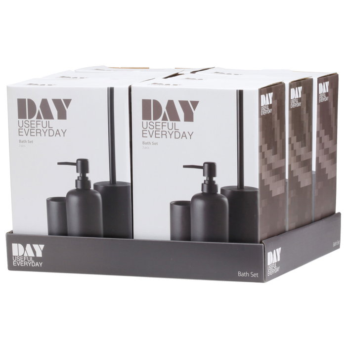 Day Juego De Baño 3 Piezas Negro Vaso Dispensador Jabón Escobilla WC