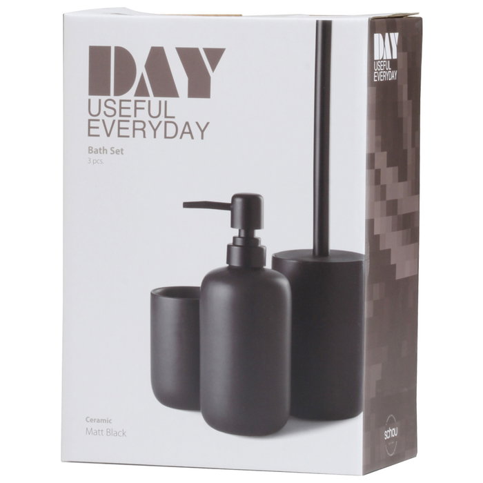 Day Juego De Baño 3 Piezas Negro Vaso Dispensador Jabón Escobilla WC