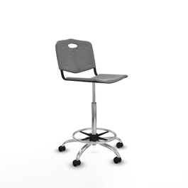 Taburete Robledo con mecanismo Giratorio de PVC color Gris claro. Equipado con Base cromada, Sin brazos y Ruedas autofrenantes