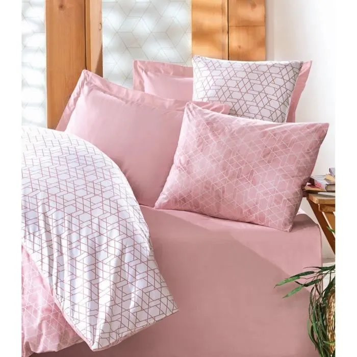 Juego de cama 220x240 cm y 2 fundas de almohada 60x60 cm, 100% Algodón, Rosa - ASI8681875067194