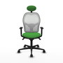 Silla de oficina Jorquera con mecanismo Sincro tapizada con Tela color Verde y malla color Blanco. Equipada con lumbar 1D, Brazos 1D, Cabecero Fijo y Ruedas 65mm nailon