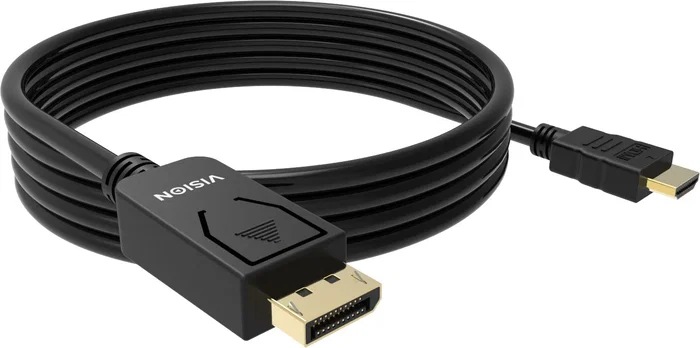 Vision TC 2MDPHDMI/BL Cable Adaptador DisplayPort a HDMI 2 m, 4K 30Hz, HDMI 2.0, DP 1.3, Chapado en Oro, Plug and Play, Negro
