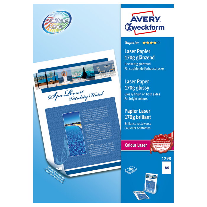 AVERY Zweckform Papel Fotográfico 1298Z A4 Brillo 170 g/m² 200 Hojas AVERY Zweckform Papel Fotográfico 1298Z A4 Brillo 170 g/m² 200 Hojas