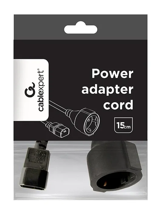 Gembird PC-SFC14M-01 Cable Adaptador de Corriente Schuko (Hembra) a IEC C14 (Macho), 0.15m, Negro, para Conexión de Carga a UPS o PDU
