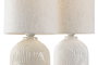DKD Home Decor Lámpara de Sobremesa Urban - Blanco/Beige, 34 cm Alto, E27, Cerámica y Poliéster (Pack de 6 Unidades)