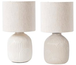 DKD Home Decor Lámpara de Sobremesa Urban - Blanco/Beige, 34 cm Alto, E27, Cerámica y Poliéster (Pack de 6 Unidades)