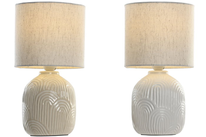 DKD Home Decor Lámpara de Sobremesa Urban - Blanco/Beige, 34 cm Alto, E27, Cerámica y Poliéster (Pack de 6 Unidades) DKD Home Decor Lámpara de Sobremesa Urban - Blanco/Beige, 34 cm Alto, E27, Cerámica y Poliéster (Pack de 6 Unidades)