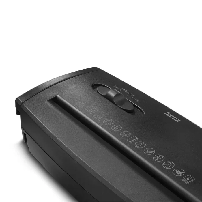 Hama Classic S60 Destructora de Papel Manual - 180W, Corte en Tiras, Ancho 22 cm, Capacidad 6 Hojas, Nivel de Ruido 74 dB, Negro - Destruye Grapas y Tarjetas