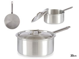 Kinvara Cazo de Aluminio con Tapa Plata 20 cm, 3 L de capacidad, apto para Gas y Horno (Set de 10)
