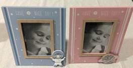 DKD Home Decor Set de 2 Marcos de Fotos ASTRO DOG Rosa Palo y Azul Celeste