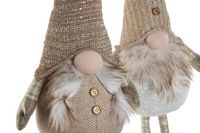 DKD Home Decor Figuras de Gnomo en Poliéster, Surtido de 2 Unidades, Beige y Blanco