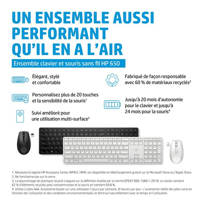 HP 650 Kit Teclado y Ratón Inalámbrico - Diseño Responsable con Materiales Reciclados, Resistente a Desinfección HP 650 Kit Teclado y Ratón Inalámbrico - Diseño Responsable con Materiales Reciclados, Resistente a Desinfección