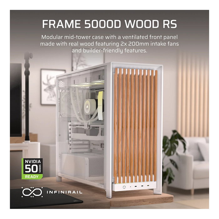 Corsair FRAME 5000D WOOD RS Midi Tower Nuez, Blanco
