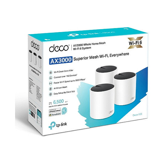 TP-Link Deco X55 AX3000 Sistema WiFi 6 Mesh, 3 Pack, Doble Banda, 3000 Mbit/s, Cobertura para Toda la Casa, Blanco