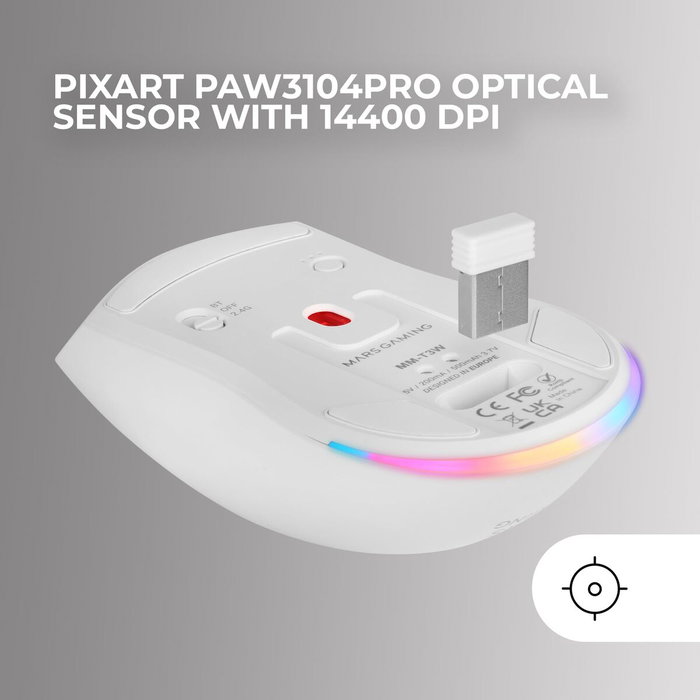 Mars Gaming MM-T3 Ratón Gaming Inalámbrico Blanco