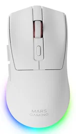 Mars Gaming MM-T3W Ratón Gaming Inalámbrico Blanco Tri-Mode (RF, Bluetooth 5.0, USB-C) - Óptico 14400 DPI, Base de Carga Magnética RGB, Recargable 100h, 67g, para PC, PS5, Xbox