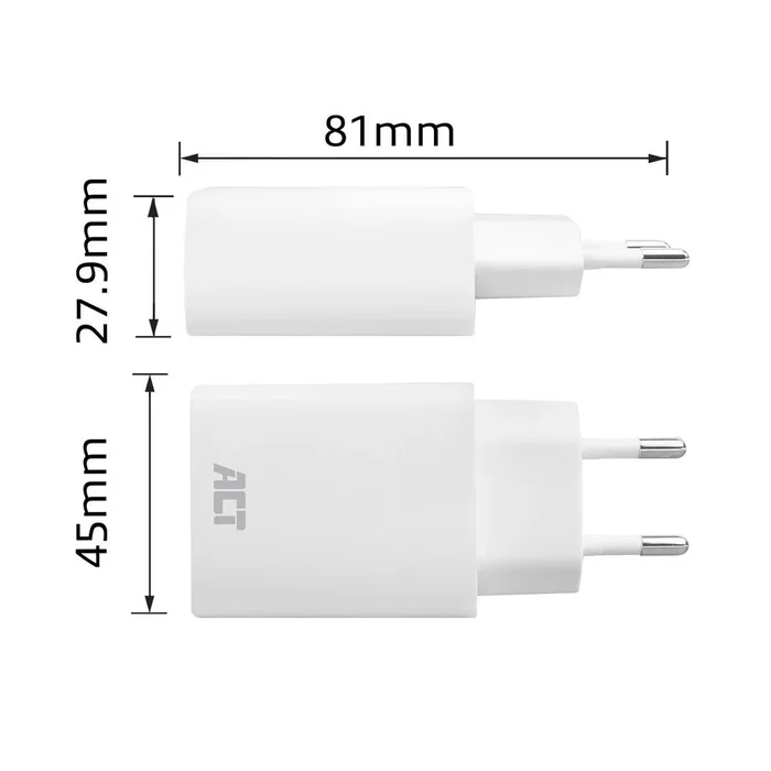 ACT Cargador AC2170 de 65 W con 3 puertos USB-C y USB-A Blanco