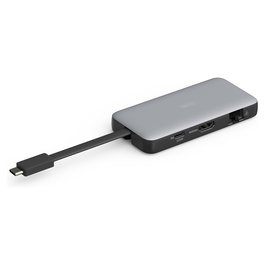 Digitus Base de Conexión USB-C de Viaje con 7 Puertos - HDMI (x2), USB 3.2 Gen 2, Ethernet Gigabit, Lector SD/MicroSD, Carga PD 100W, 4K 60Hz, Aluminio, Color Negro y Gris