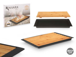Kinvara Tabla Cortar Pan Negra 38 x 27 cm Plástico Bambú (Set de 8)