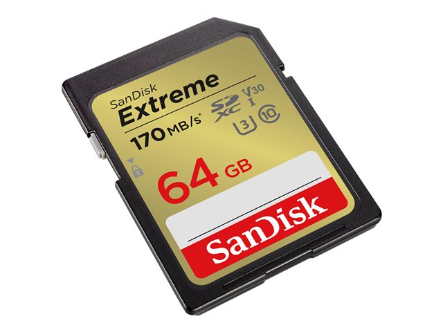SanDisk Tarjeta de Memoria Extreme SDXC 64 GB UHS-I V30, Velocidad de Lectura hasta 170 MB/s, Resistente a Agua, Golpes y Rayos X, Ideal para Video 4K y Fotos en Ráfaga