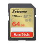SanDisk Tarjeta de Memoria Extreme SDXC 64 GB UHS-I V30, Velocidad de Lectura hasta 170 MB/s, Resistente a Agua, Golpes y Rayos X, Ideal para Video 4K y Fotos en Ráfaga