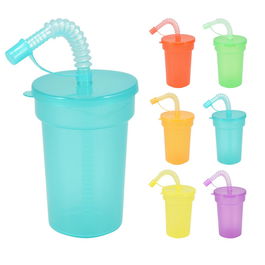 Excellent Houseware - Vasos con tapa y pajita, 380 ml, polipropileno, aptos lavavajillas, 6 unidades, colores surtidos