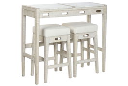 DKD Home Decor Barra Cocina Moderno Natural Blanco Mango y Mármol 40 x 96 x 112 cm Set de 3 Taburetes