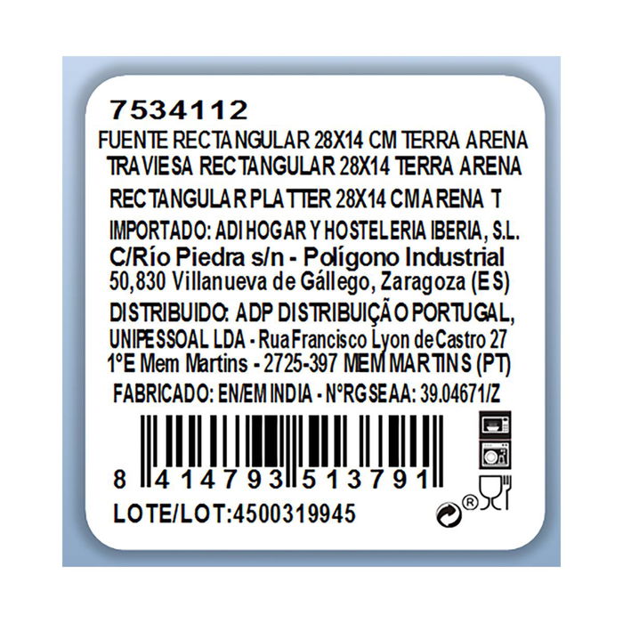 Fuente Rectangular Porcelana Terra Ariane 28x14 cm Fuente Rectangular Porcelana Terra Ariane 28x14 cm