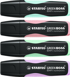 Stabilo Estuche Wallet 4 Green Boss Colores Pastel Surtidos 6070/4-2 Lila, Menta, Rosa, Turquesa, Punta Cincel, Trazo 2-5mm