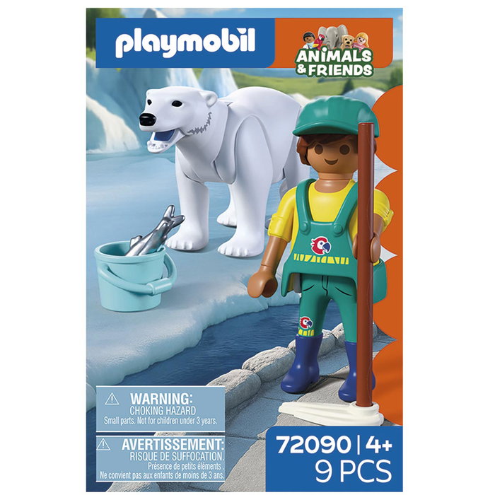 PLAYMOBIL Zoo: Oso Polar Y Cuidador 72090 - Figura de Acción y Set de Juego en Español - Recomendado +4 Años