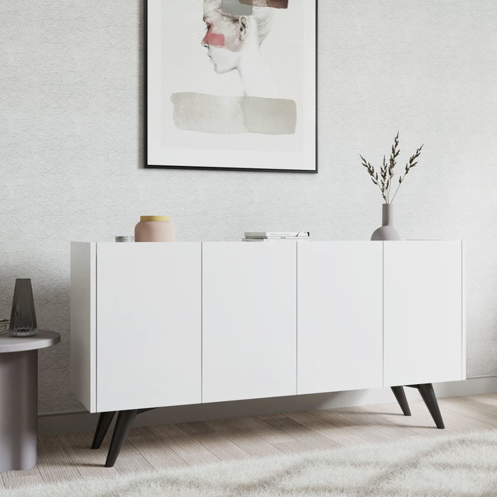 Hanah Home Consola Moderna Blanca 150x76x40 cm, Tablero de Partículas Melamina, Estilo Sofisticado y Funcional Hanah Home Consola Moderna Blanca 150x76x40 cm, Tablero de Partículas Melamina, Estilo Sofisticado y Funcional