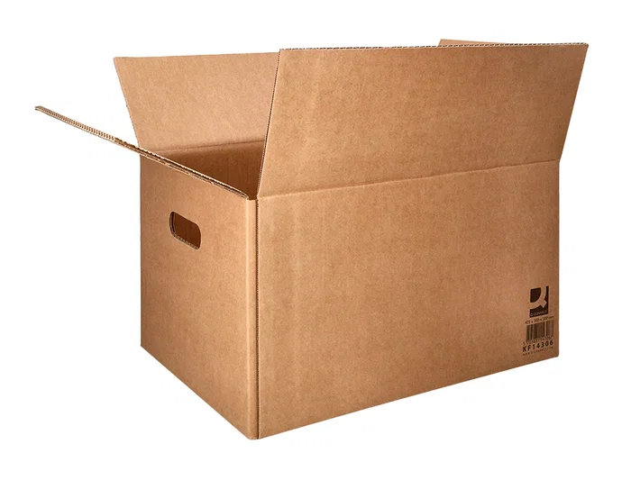 Q-connect Caja para embalar americana fondo automático con asas cartón canal simple 5 mm color kraft 425x300x200 mm Q-connect Caja para embalar americana fondo automático con asas cartón canal simple 5 mm color kraft 425x300x200 mm
