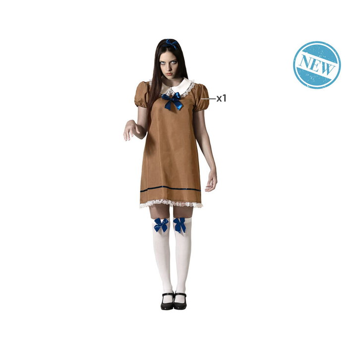 Disfraz de Muñeca Terrorífica con Vestido Marrón Talla XL para Mujer