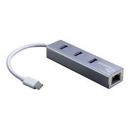 Inter-Tech Argus IT-410-S Concentrador USB-C Hub 3 Puertos USB 3.1 + 1 Puerto LAN RJ45 Gigabit Ethernet, Carcasa de Aluminio Gris