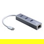 Inter-Tech Argus IT-410-S Concentrador USB-C Hub 3 Puertos USB 3.1 + 1 Puerto LAN RJ45 Gigabit Ethernet, Carcasa de Aluminio Gris