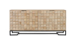 GINER Y COLOMER Aparador 180 cm Madera de Mango Tallado a Mano, Color Avellana y Negro con Puertas Negras y Base Metálica Dorada