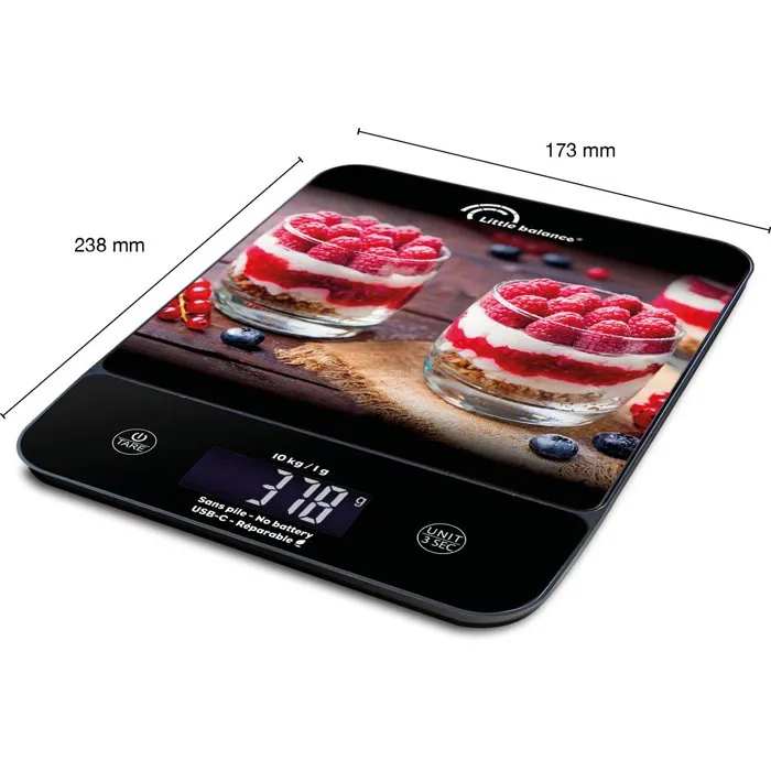 Little Balance Balanza de Cocina Digital Happy Genius 10, Modelo 8846, USB, Sin Baterías, para Tartas de Queso