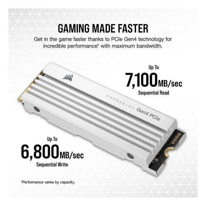 Corsair MP600 PRO LPX 2TB M.2 PCIe NVMe 4.0 SSD, 7100 MB/s, Disipador Térmico, para PlayStation 5