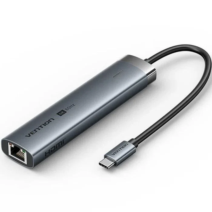 Vention TGNHB Docking USB-C 6 en 1 con 1xUSB-C 3.2, 2xUSB 3.0, Puerto HDMI 4K@60Hz, RJ45 Gigabit y Puerto Carga Rápida PD 100W para Ordenador Portátil